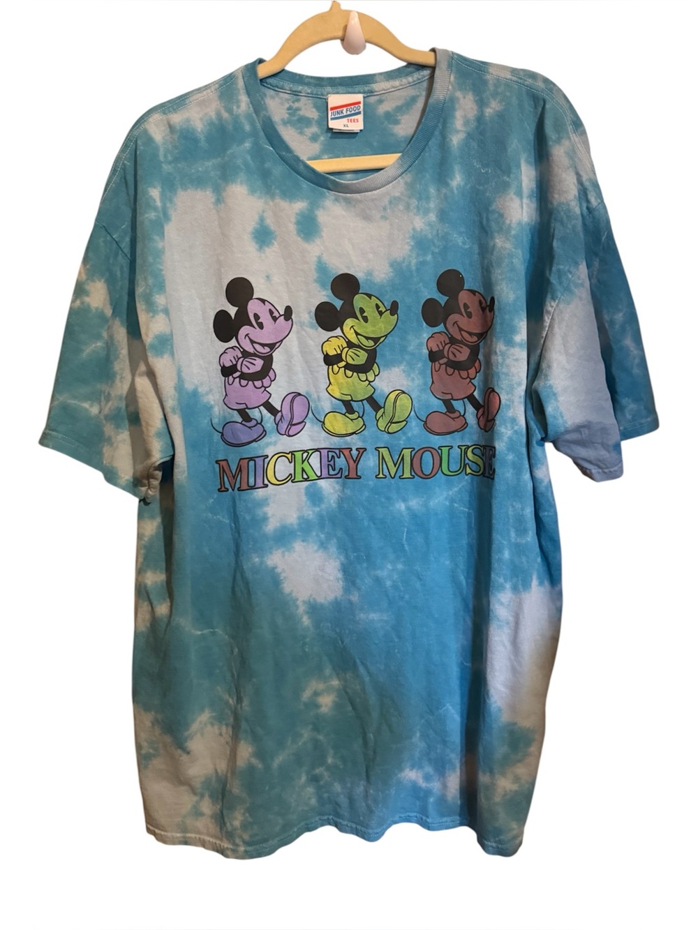 Junk Food Clothing Blue Tie-Dye Graphic Tee with Multicolor Mouse Print